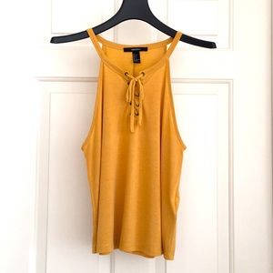 HP🌼 Forever 21 Top Sleeveless Mustard color Tank top Crisscross Ties Size Small